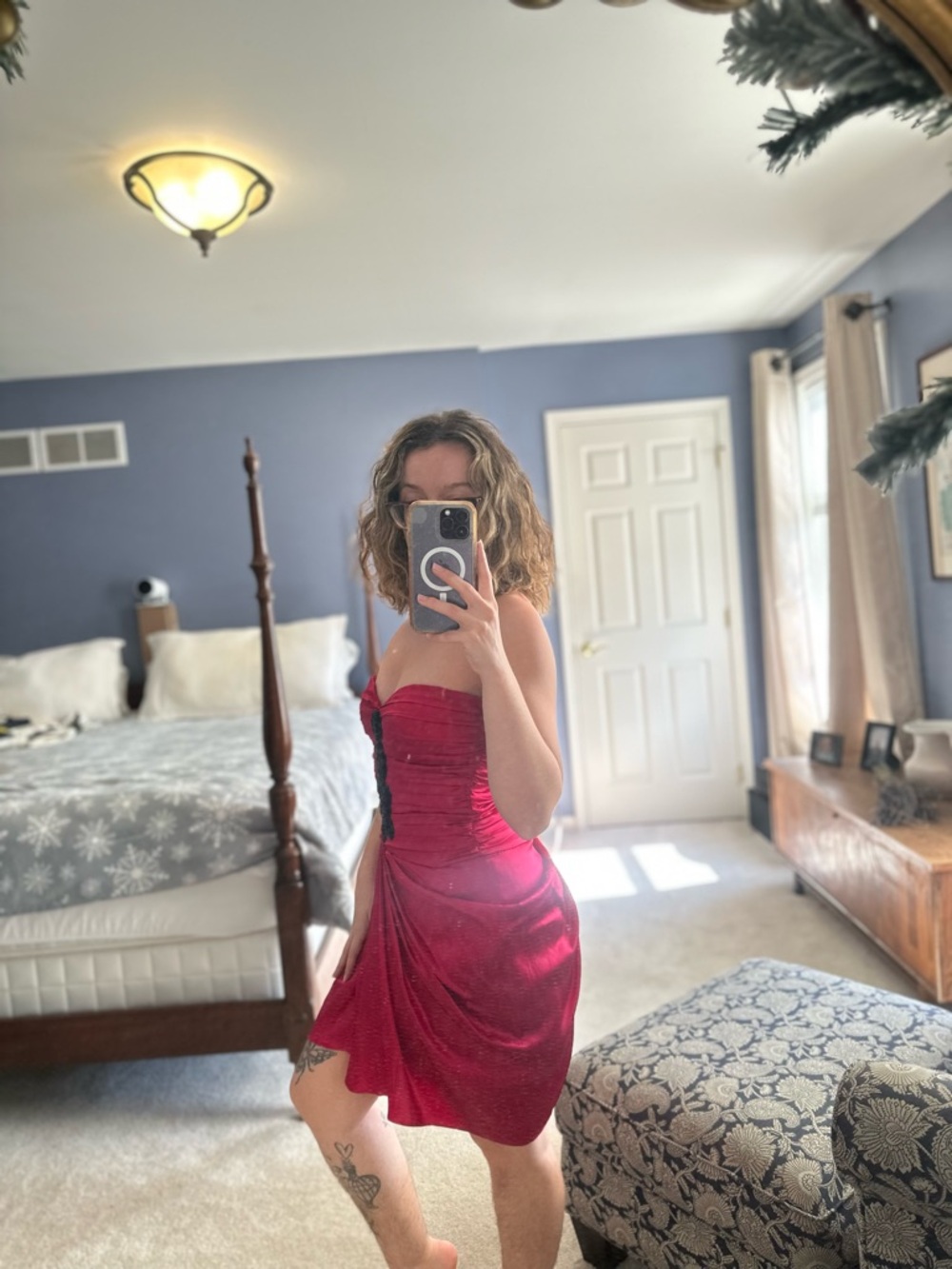 Vintage 90’s bebe Strapless Red Cocktail Dress with Black Appliqué - Picture 2 of 3